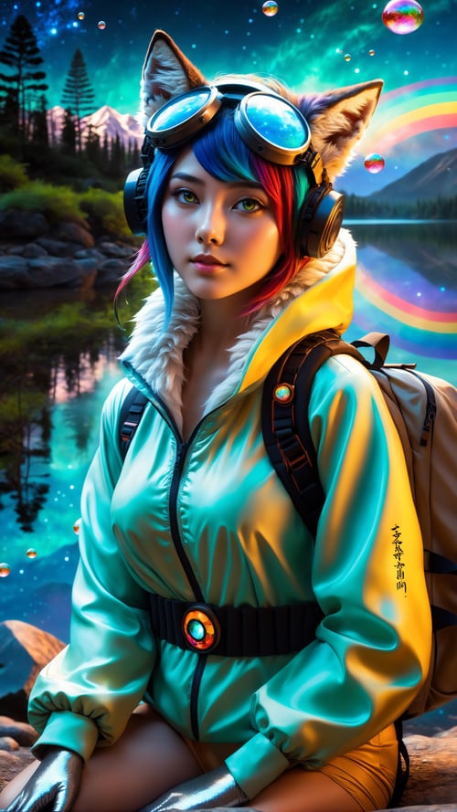 photorealistic, a beautiful girl, closed eyes, portrait, (((splash of paint))), (((colorful))), ((floating colorful paint)), goddess of death, Japanese mythology, (featuring mythical creatures), chubby girl, solar system, milky way, dream, fantasy, (abstract background:1.3), masterpiece, ultra realistic, 32k, extremely detailed CG unity 8k wallpaper, best quality, masterpiece, best quality, ultra high res, extremely detailed, (psychedelic art:1.4), woman, veil, visually stunning, beautiful, award-winning illustration, cosmic space background, ethereal atmosphere, (dark glass skin, diamond body, multi colored eyes:1.3), dark brown eyes, chestnut hair, mutton chops, (cyberpunk city:1.2), portrait, elegant hat, half shot, detailed background, detailed face, (chronomancy theme:1.1), bubble-wizard, orange sorcerer robes, surrounded by light green bubbles, rainbow, floating orbs, large bubbles, floating sparkling particles, translucent, glowing bubbles, swirling bubbles, graceful, bubbles in background, intricate patterns, starry sky, magical atmosphere, space, Egypt futuristic, surreal, (hyper realistic:1), ((upper body selfie, happy)), masterpiece, best quality, ultra-detailed, solo, outdoors, (night), mountains, nature, (stars, moon) cheerful, happy, backpack, sleeping bag, camping stove, water bottle, mountain boots, gloves, sweater, hat, flashlight, forest, rocks, river, wood, smoke, shadows, contrast, clear sky, analog style, (warm hue, warm tone), A portrait of a female cyborg , organic armor, silver, (intricate, atmospheric, surreal, gritty, cinematic, stylized, contrast, comic, eerie, stylized, dystopian), (high contrast:1.1), (Reflected light:1.2), ultra detailed, (glass skin:1.3), (surrealism:1.1), (disturbing:1.1), (cottagecore), (geometric:1.2), (futurism:1.2), impressionist, (detailed), (majestic:1.2), (breathtaking), (suggestive:1.3), (depressing:0.9), (cute:1.4), (enticing:1.4), (irresistible:1.4), disturbing, (fascinating:1.2), (magnetic:1.2), (color palette crimson:1.1), (color palette cerulean:0.8), furry girl, anime furry women, ((best quality)), ((masterpiece)), ((realistic)), (detailed), portrait, close up, young female, RAW photo, uhd, dslr, rainbow hair, high quality, realistic, photo realistic, dream like art, lens flare, upper body, looking at viewer, animal focus, furry, wolf fursuit, close up, detailed body, goddess body, cute, kawaii, lovely, fur, fur head, wolf head, narrow waist, wolf ears, chocker with rope, blush, paw, paw shoes, rainbow clothes, stunning gradient colors, no watermark signature, detailed background, woods, small lake with island, insanely detailed, ((masterpiece)), absurdres, HDR, retrowave, (((spread legs, open legs, sitting, open arms))), perfect hands
