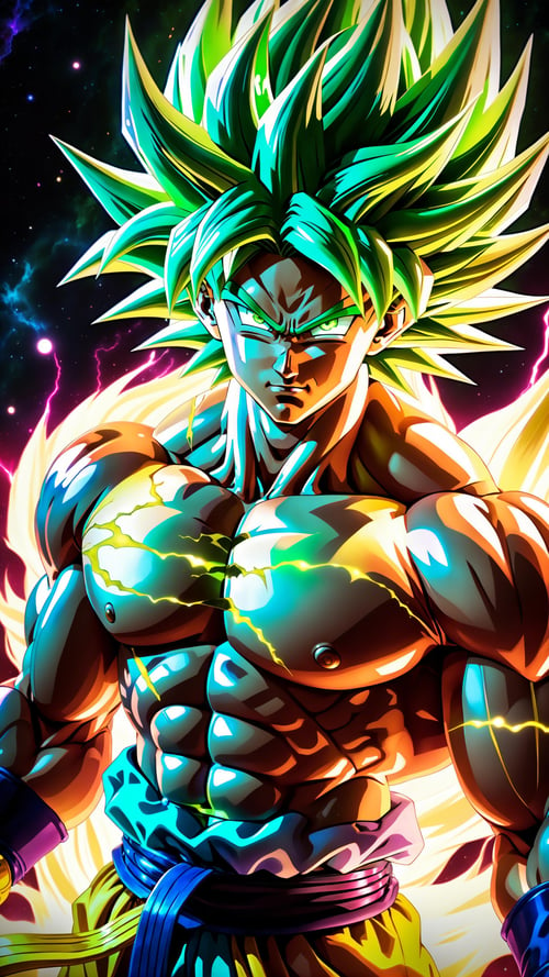 (realistic photo of Broly) the legendary super sayan with green hair, realistic photo, (raw photo of Broly cosplay), legendary super sayan, dragon ball super Broly, Broly super sayan transformation, Broly in rage mode, (Goku ultra instinct, Vegeta ultra ego), ((green hair, full body)), ultra instinct, dbz style, jjba style, death note style, ultra detailed artistic abstract photography of super sayan god, detailed captivating eyes, asymmetrical, gooey liquid hair, color exploding, highly refractive skin, Digital painting, colorful, volumetric lighting, 8k, by Cyril Rolando, by artgerm, Trending on Artstation, 16k resolution, High definition, detailed, realistic, 8k uhd, high quality, dragon ball super style, cosmic body, vaporwave style, (super sayan aura around body), hyper realistic