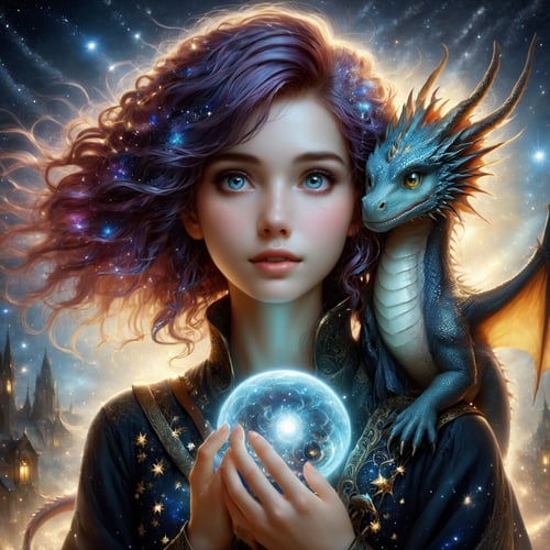 {{best quality}}, {{masterpiece}}, {{ultra-detailed}}, {illustration}, {detailed light}, {an extremely delicate and beautiful}, a girl holding a cute dragon, {beautiful detailed eyes}, stars in the eyes, messy floating hair, colored inner hair, Starry sky adorns hair, depth of field,detailed eyes, PetDragon2024xl,ink 