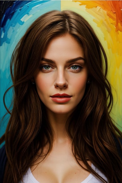 Beautiful painting, color, colorful, face, female, beauty, lips, breast, art, rich colors, beautiful form