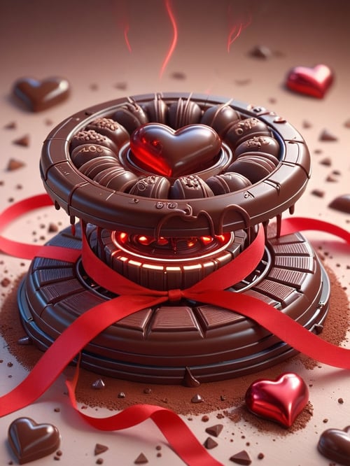 scifi, ValentineTech, chocolate, tasty details, game disk, blurry_background, , hyper detailed
