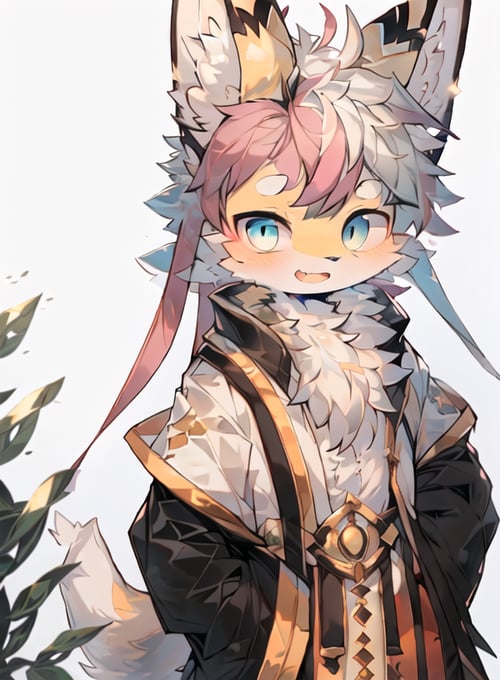 (1boy:1.3),cat boy,(furry:1.5),light blue fur,blue eyes,blonde hair,body fur, ultra cute face,beautiful lights and shadows, ambient light, ultra detailed fur, full body, perfect lighting, light particles, (masterpiece), (ultra detailed), sharp focus, light particles, niji, eyesgod, blush, colored hair, long hair, silver hair, pink hair, smile, solo, looking at viewer, smile, solo, furry, animal ear fluff, open clothes, tail, open mouth, depth of field, (best quality)  <lora:40 niji-000002:0.8>,jw3,(chinese art),long dress,