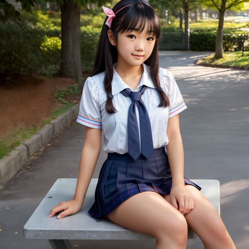 best quality, extra resolution, wallpaper, distant short of beautiful (AIDA_LoRA_MomoS:1.07) <lora:AIDA_LoRA_MomoS:0.78> in a schoolgirl uniform sitting on the bench in the park, little asian girl, pretty face, intimate, cinematic, insane level of details, studio photo, studio photo, kkw-ph1, hdr, f1.7, getty images, (colorful:1.1)