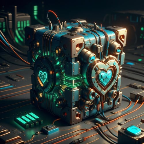 <lora:CircuitryTech-20:0.8>, circuitrytech ,scifi, cables, circuitry, heart shape , weighted companion cube,