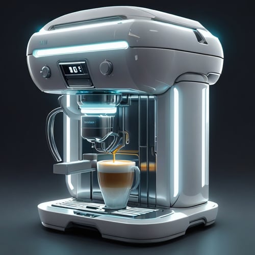 scifi, glowing, neotech, coffee machine, hot coffee_mug,   , hyper detailed