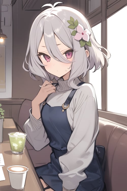 1girl,  kokkoro \(princess connect!\), princess connect!,
cafe,
masterpiece, best quality, aesthetic,rough,sketch,(casual fashion:1.3),