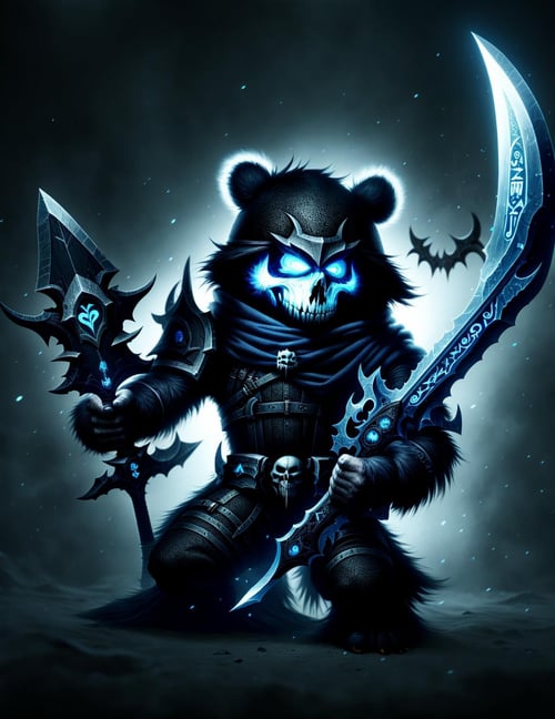 cute anthro lemming, death knight, DonMD34thKn1gh7XL wielding runeblade, blue glowing runes,  <lora:DonMRun3Bl4d3-000008:0.85>
