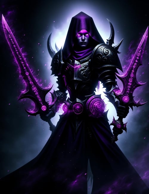 female human death knight, DonMD34thKn1gh7 wielding runeblade, purple glowing runes,  <lora:DonMRun3Bl4d3-000008:0.95>