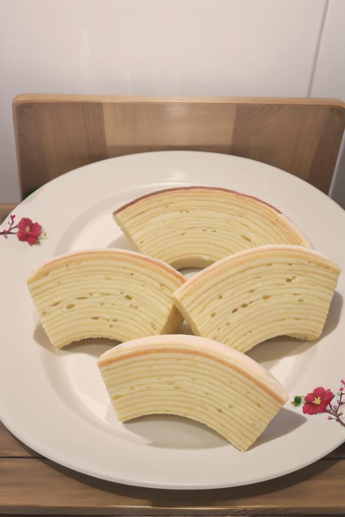 best quality,masterpiece,ultra high res,Baumkuchen, plate, still life, food, food focus, realistic, wooden table, table, cake<lora:Baumkuchen_SD15_V1:1>