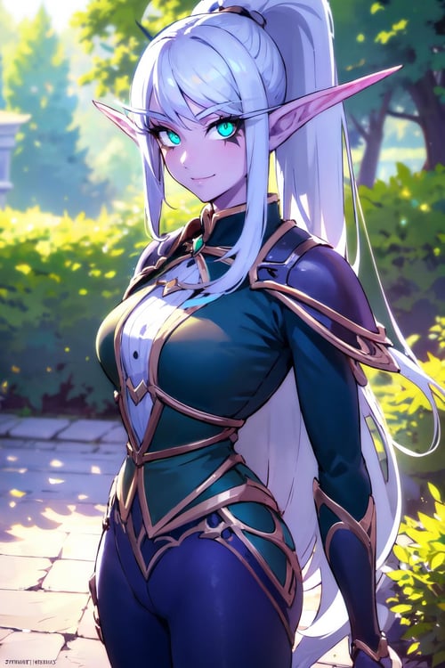 beautiful eyes, beautiful girl, high detail skin, high detail eyes, high detail hair, highres, ultra detailed, sharpen picture, Highly detailed, masterpiece, best quality, photorealistic, <lora:MaievShadowsongLoRA:0.8>1girl, ponytail, green eyes, glowing eyes, pointy ears, elf, long hair, facial mark, pants, jacket, dual wielding, dagger, in a old village, flowers, sunny, smile