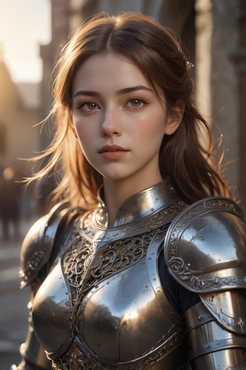 (masterpiece), (extremely intricate:1.3), (realistic), portrait of a girl, the most beautiful in the world, (medieval armor), metal reflections, upper body, outdoors, intense sunlight, far away castle, professional photograph of a stunning woman detailed, sharp focus, dramatic, award winning, cinematic lighting, octane render  unreal engine,  volumetrics dtx, (film grain, blurry background, blurry foreground, bokeh, depth of field, sunset, motion blur:1.3), chainmail