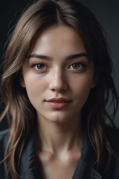 (close-up, editorial photograph of a 21 year old woman), (highly detailed face:1.4) (smile:0.7) (background inside dark, moody, private study:1.3) , POV, by lee jeffries, nikon d850, film stock photograph ,4 kodak portra 400 ,camera f1.6 lens ,rich colors ,hyper realistic ,lifelike texture, dramatic lighting , cinestill 800,