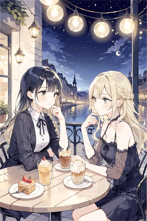 beautiful person, night, cafe, 2girls,
masterpiece, best quality, aesthetic