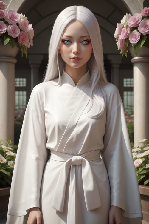 score_9, score_8_up, score_7_up,rating_safe, source_3d, 1 girl, solo, long white hair, shiny green eyes, detailed eyes, blink and youll miss it detail, silk hanfu, white robe hanfu, purple glittering butterflies, outdoors, flower garden, high quality, ancient chinese hanfu, floral background, very detailed