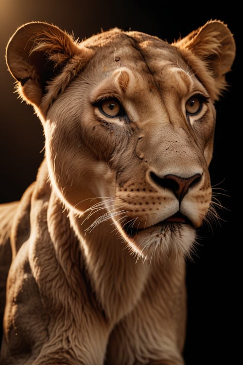 , RAW shoot, Stunning, highly detailed cinematic shot of a beautiful realistic lioness. Dramatic lighting.
,<lora:659095807385103906:1.0>