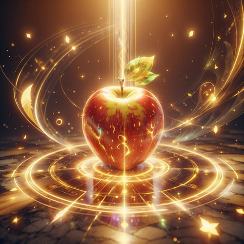 <lora:HolyMagic:0.8>, holymagic , fantasy, divine energy,  magical energy,apple,