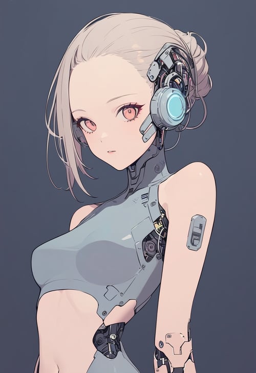 simple background, 1girl, cybernetic, cyborg ,txznmec