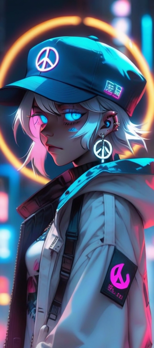 Cyberpunk anime characters with blue hair and neon glow