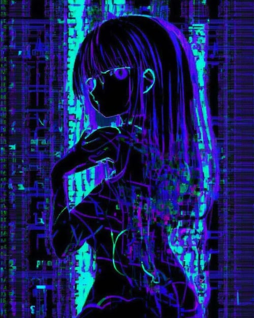 neon cyber anime glitch pfp on Make a GIF