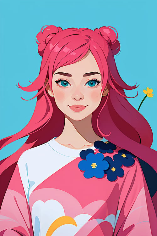 Anime girl portret with flower in long hair Vector Image