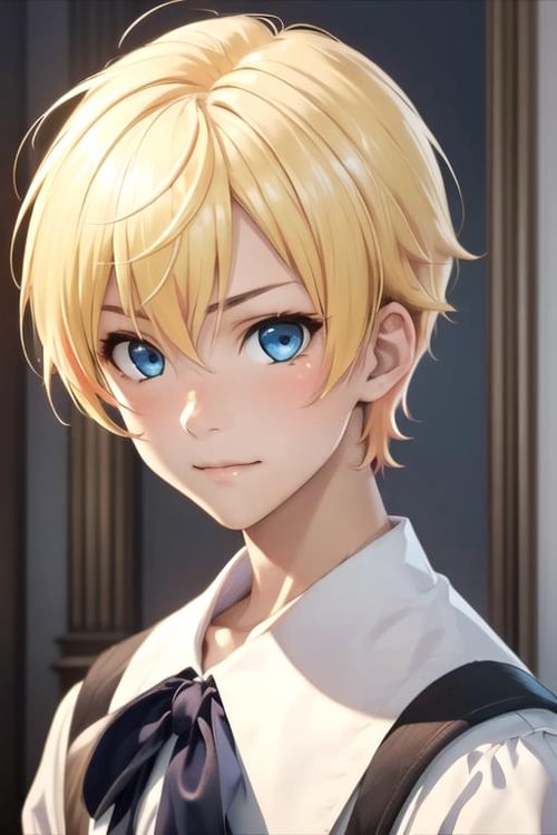 AI Art: blonde confident, cool, red eyed anime boy by @Kouie