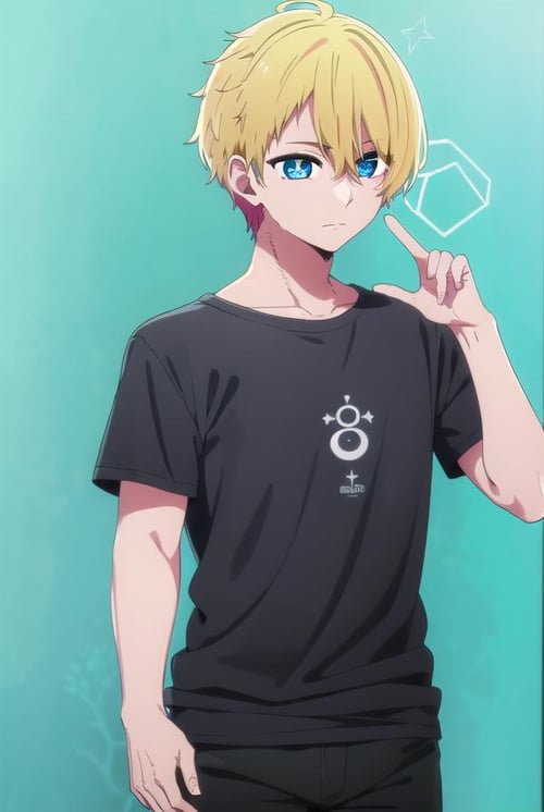 oshi no ko, hoshino aquamarine, 1boy, black background, blonde