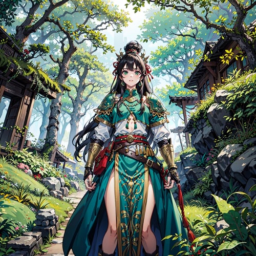 Anime Woman Warrior na paisagem japonesa · Creative Fabrica