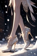 best quality, masterpiece, ultra high res, (photorealistic:1.4),a girl wearing high heels,high heels,(Snow:1.5)