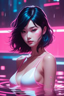 (masterpiece,best quality, ultra realistic,32k,RAW photo,detailed skin, 8k uhd, high quality:1.2), minimalist style lee jin - eun emerging from pink water in cyberpunk theme by ilya kuvshinov and peter mohrbacher, and m. k. kaluta, rule of thirds, seductive look, beautiful . simple, clean, uncluttered, modern, elegant