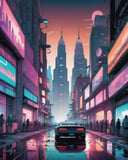 A futuristic cityscape at night, bathed in neon lights and reflections, towering skyscrapers surrounded by flying cars and bustling crowds, reminiscent of a cyberpunk utopia, captured with an anamorphic lens for a wide cinematic feel. <lora:Soulful_Aesthetics_sdxl:1.0>