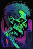 2D, monster, creepy,  (style of Austin Osman Spare:1.3) (masterpiece,best quality:1.5),1980s neon clothing, Night city cyberpunk,at Dawn, God