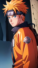 (best quality, masterpiece:1.2), photorealistic, ultra high res, front lighting, intricate detail, Exquisite details and textures, n4rut0, 1boy, (facial mark), solo, whisker markings, forehead protector,spiked hair, (orange hair),looking at viewer, blue eyes, jacket, (konohagakure symbol), short hair, long sleeves, ninja, detailed face, professional lighting, photon mapping, radiosity, physically-based rendering,n4rut0,Germany Male