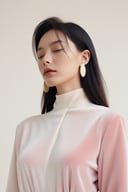minimalism style,flat ,realistic , 1girl, ,lip, A velvet jumpsuit with statement earrings,Linen, Alabaster gradient background, Gradient hair,Mullet, actor ,Xanti Schawinsky, (masterpiece,best quality,niji style)