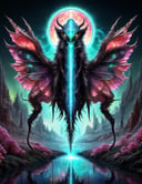 ((best quality)), ((masterpiece)), ((realistic,digital art)), (hyper detailed), Bl00m1ngF41ry Medium Bioluminescent Extraterrestrial Spacious Arachnid,  Clawed Appendages, Multi-Tailed, Forked-Tailed, Shaggy Fur, Rounded Ears, Demonic Wings,,  <lora:Bl00m1ngF41ry-000009:1.0>