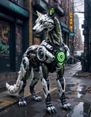 full body, she android Robotic Wildlife, mechanical animals, neon jungle, LED patterns, electric fur, advanced AI, urban ecosystem, adaptive camouflage.,hyperrealistic, photorealistic,