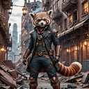 steampunk red panda in a destroyed city . shallow depth of field, vignette, highly detailed, high budget, bokeh, cinemascope, moody, epic, gorgeous, film grain, grainy <lora:SteampunkXL_V1:1>, high quality photography, 3 point lighting, flash with softbox, 4k, Canon EOS R3, hdr, smooth, sharp focus, high resolution, award winning photo, 80mm, f2.8, bokeh