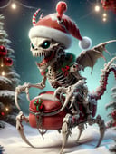 ral-chrcrts, a creepy skeleton dragon with a creepy santa hat riding a sleigh <lora:ral-chrcrts-sdxl:1>