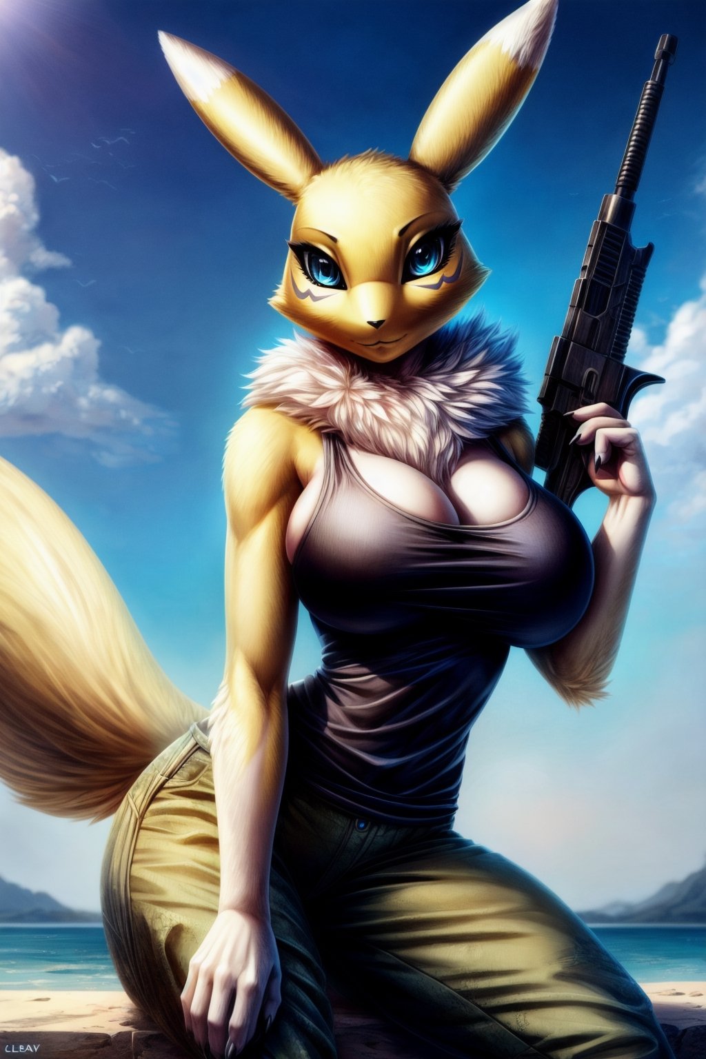 Image of a female anthropomorphic wolf furry, she has black fur