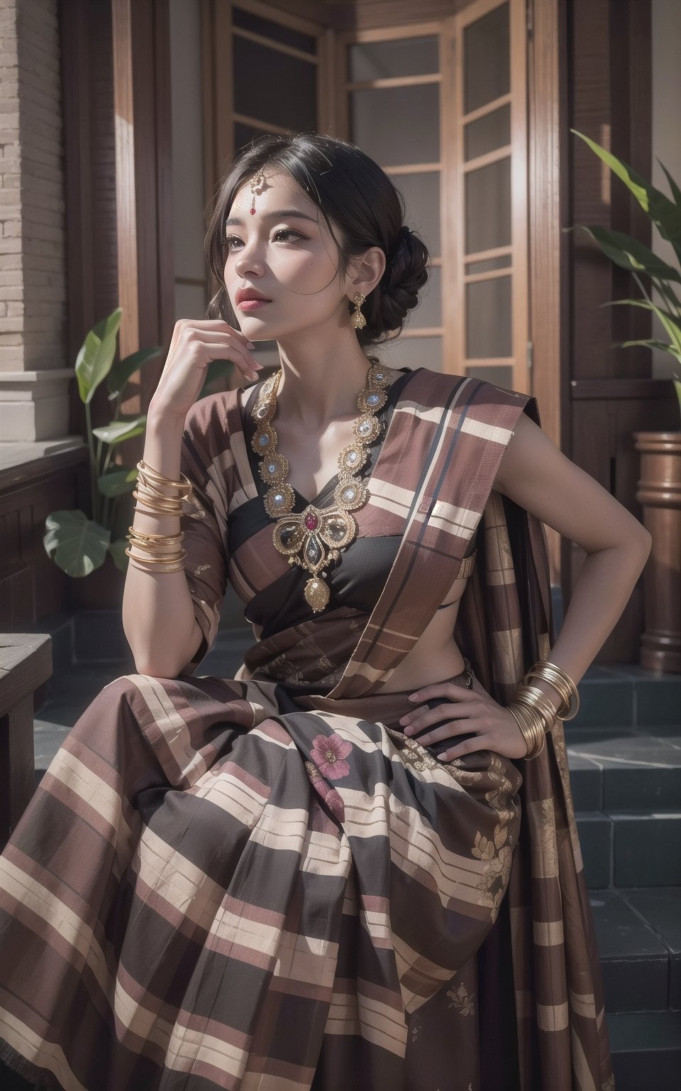 Asian woman wearing a traditional saree hi-res stock photography