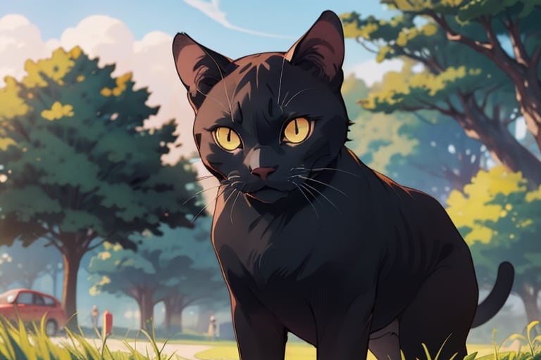 Adorable Black Anime Cat with Mesmerizing Yellow Eyes