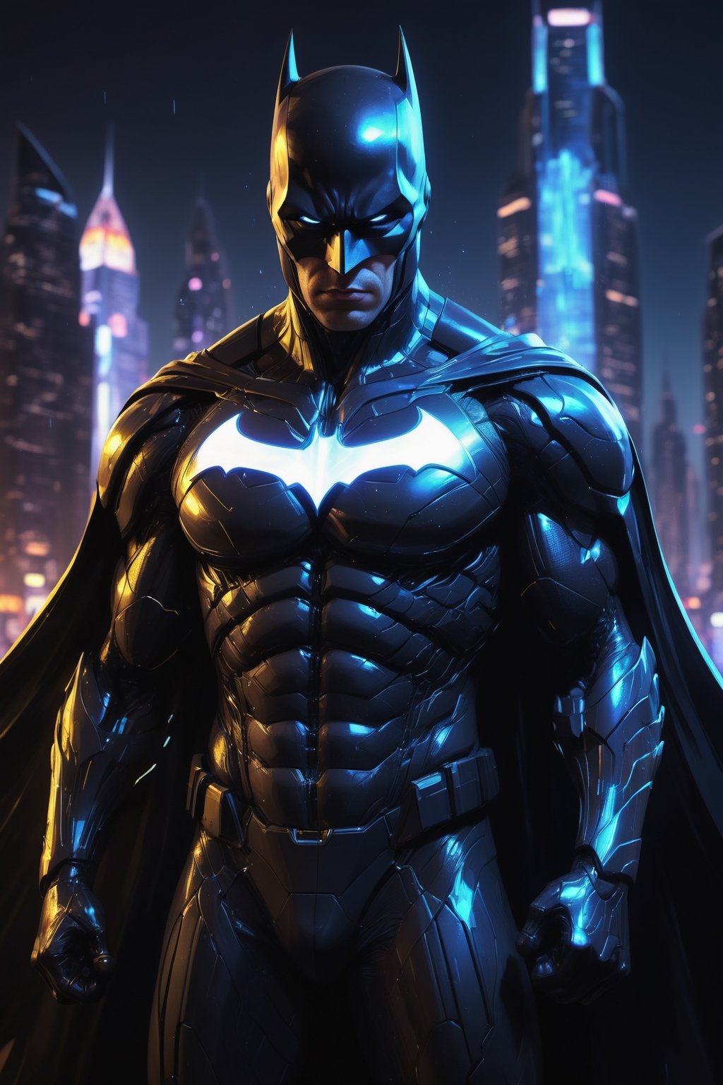 Chrome blue Batman suit with gunmetal grey trim cool realistic filmic  lighting detailed matte painting, deep color, fantastical, intricate d -  AI Generated Artwork - NightCafe Creator