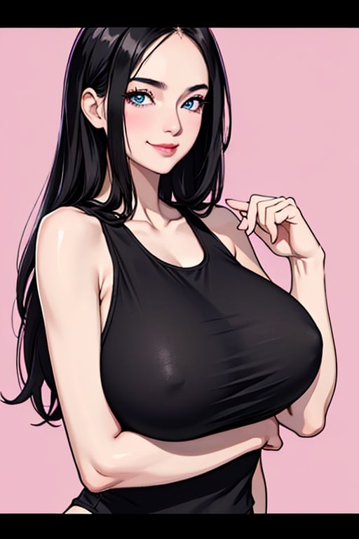 Wallpaper : face, long hair, big boobs, black hair, tank top