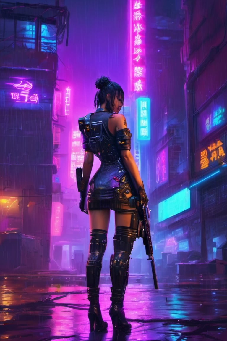 girl, sci-fi suit, cyberpunk cityscape, big boobs 