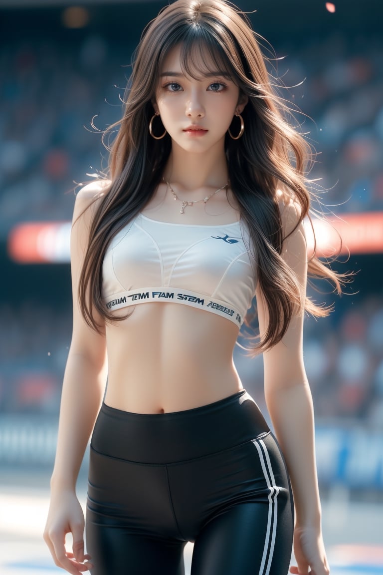 Cute Korean Girl in Black Sports Bra and Shorts