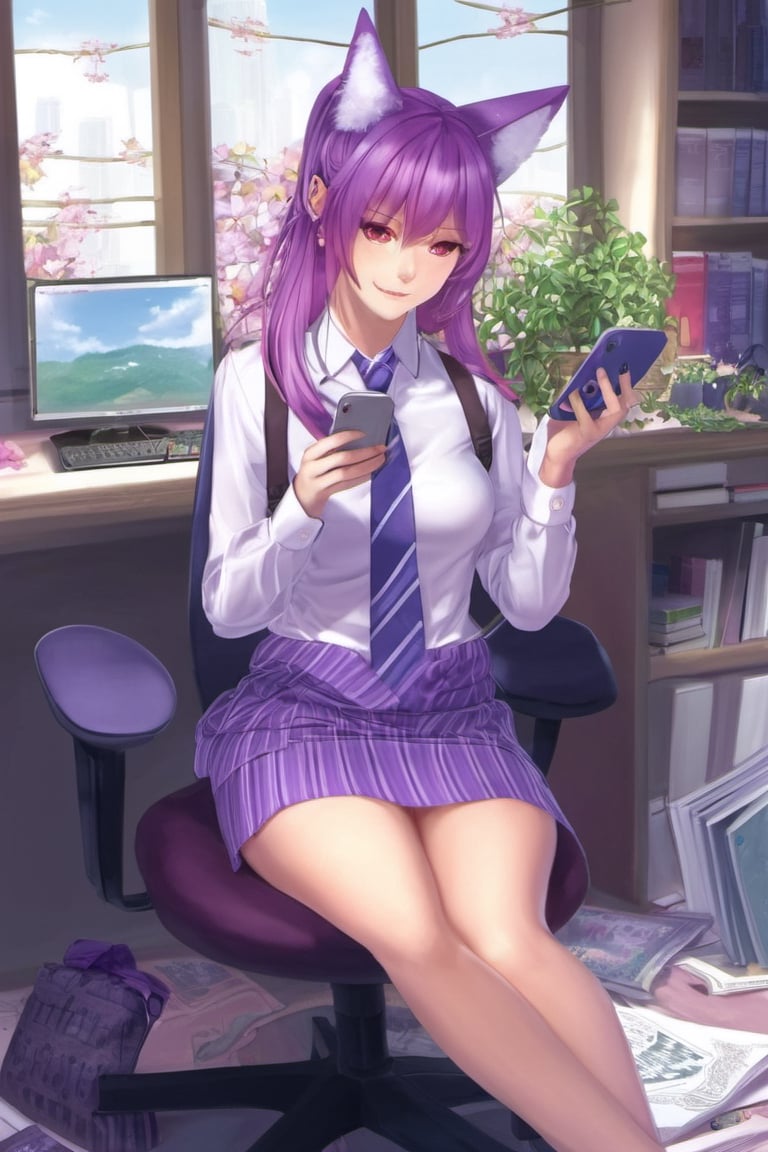 raiden shogun ,yae miko office lady breasts bread purple hair pantyhose  1girl purple eyes illustration images