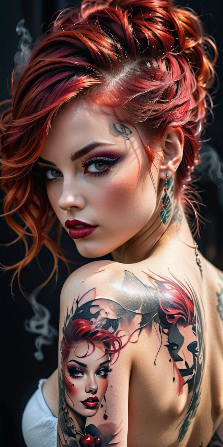 Artistic Nude Portrait of a Tattooed Woman With Red Hair