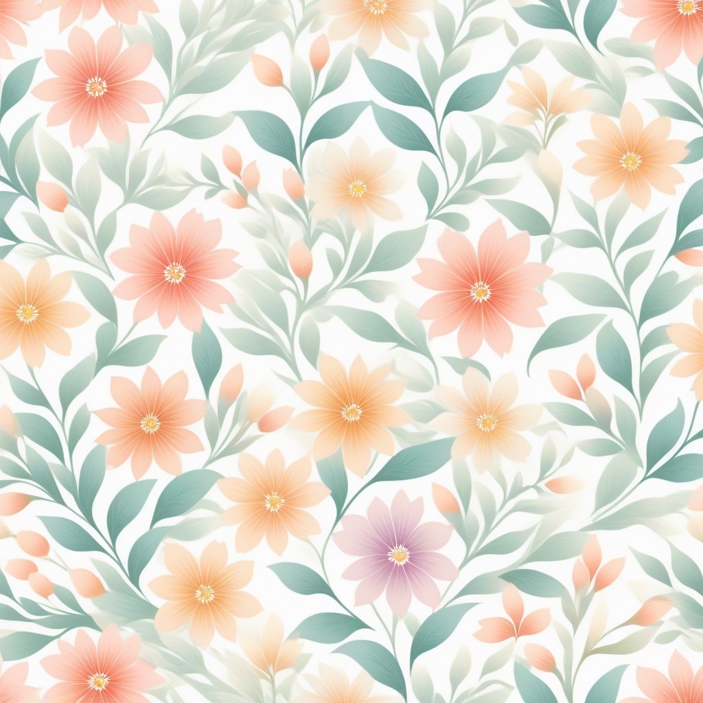 Colorful Adorable Seamless Floral Pattern Over Beige Background