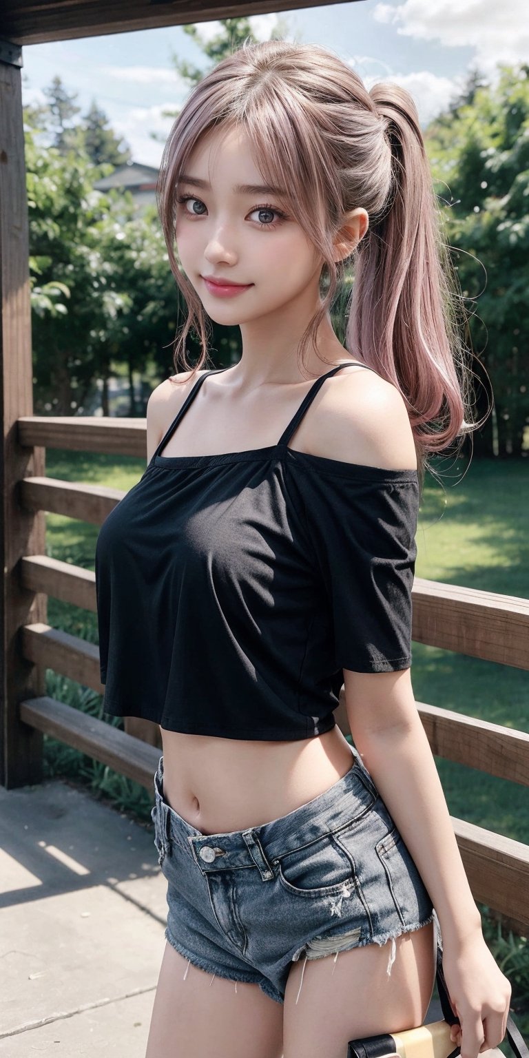 A pretty middle age Korean woman with a pleasent smile in a park