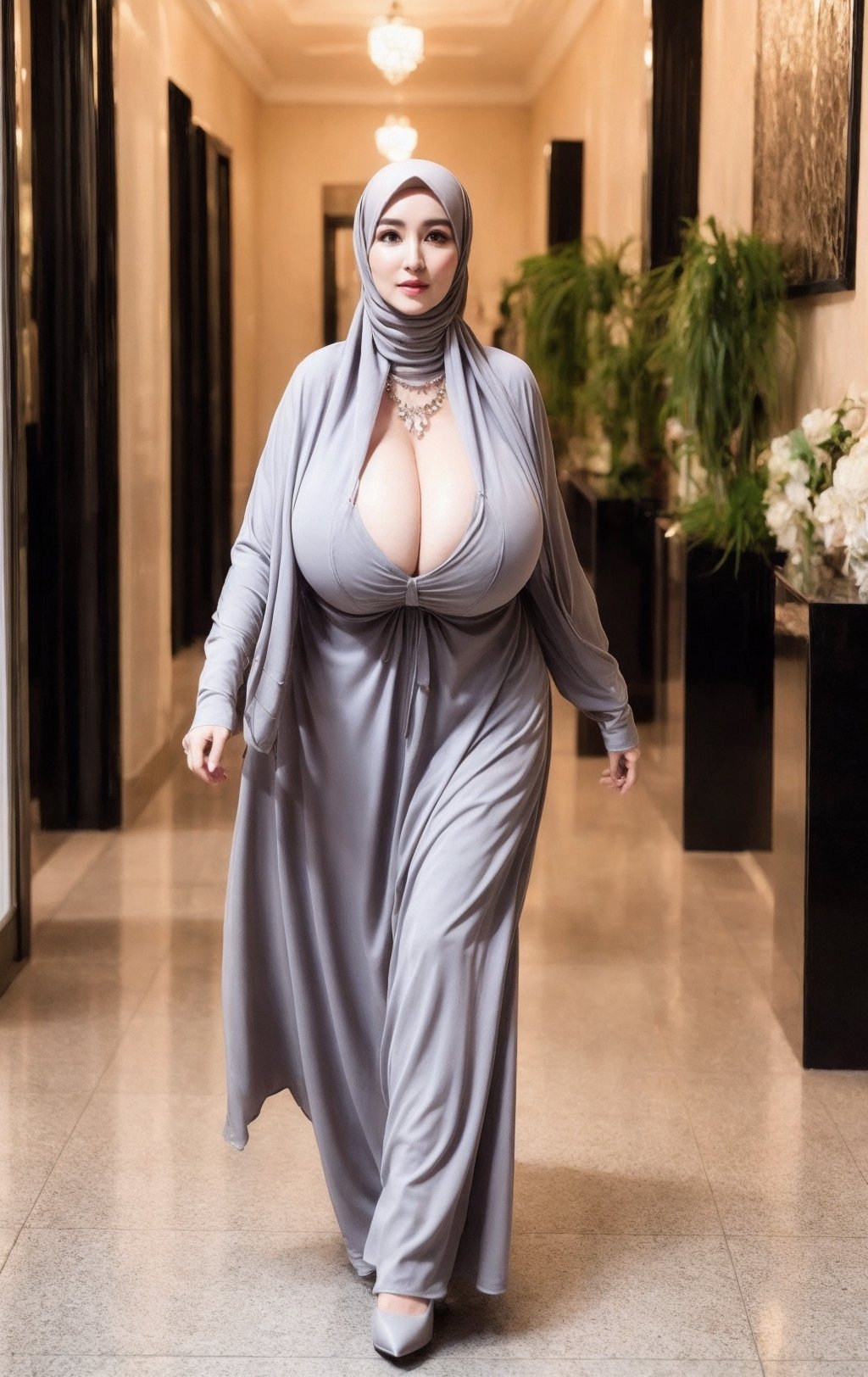 glamour model,30yo middle eastern, enormous , jumbo breasts, photo by the  jail: sweater with a large neckline - SeaArt AI