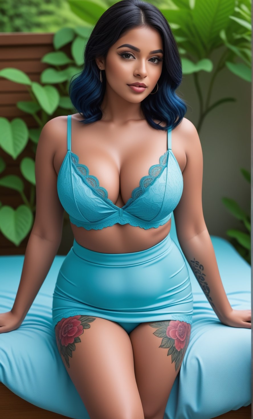 Foto de Fat woman with very large breasts in blue underwear on